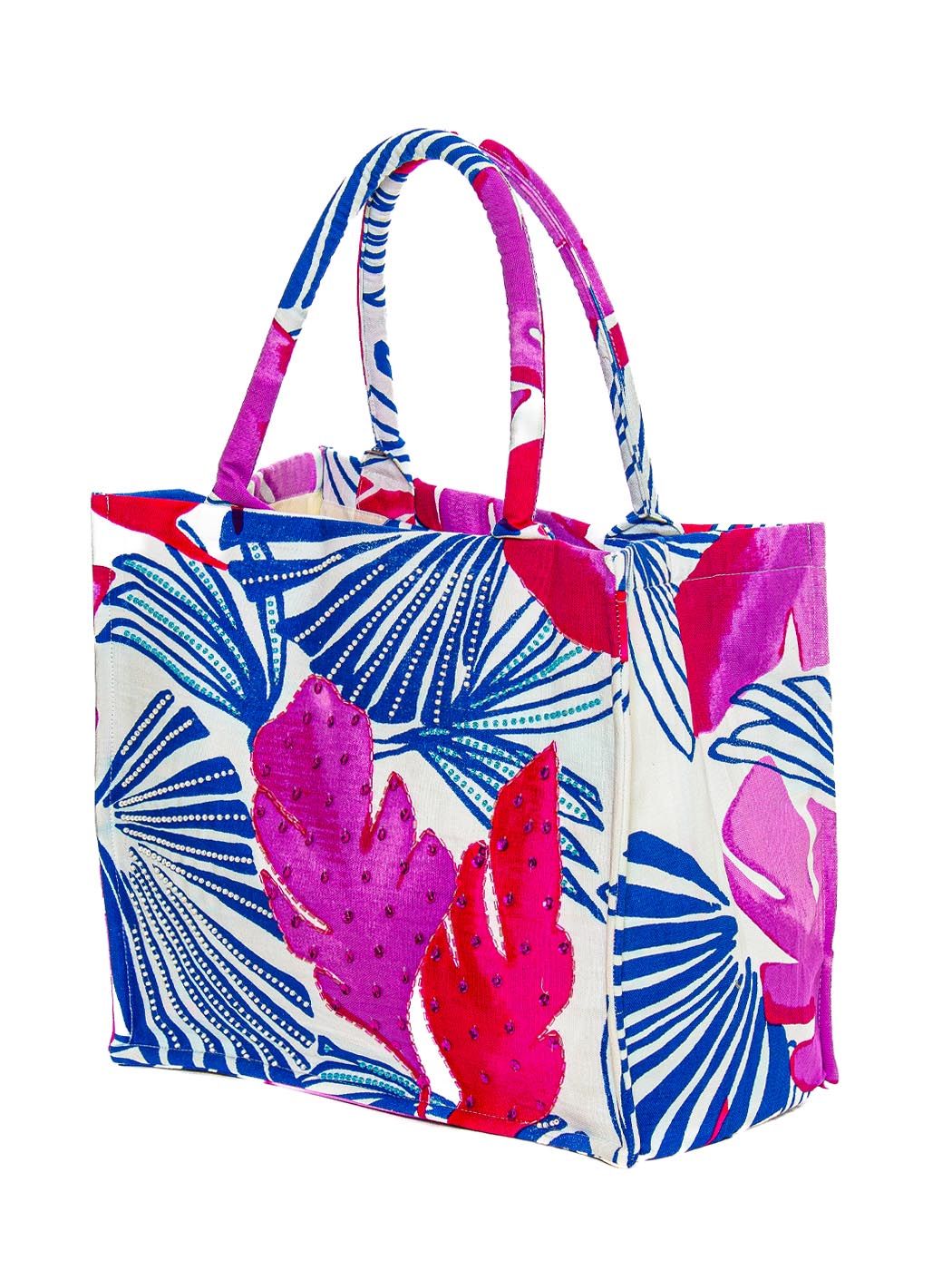SHOPPING STAMPA BICOLOR LEAVES+ RICAMI 100%CO MADE IN INDIA                     